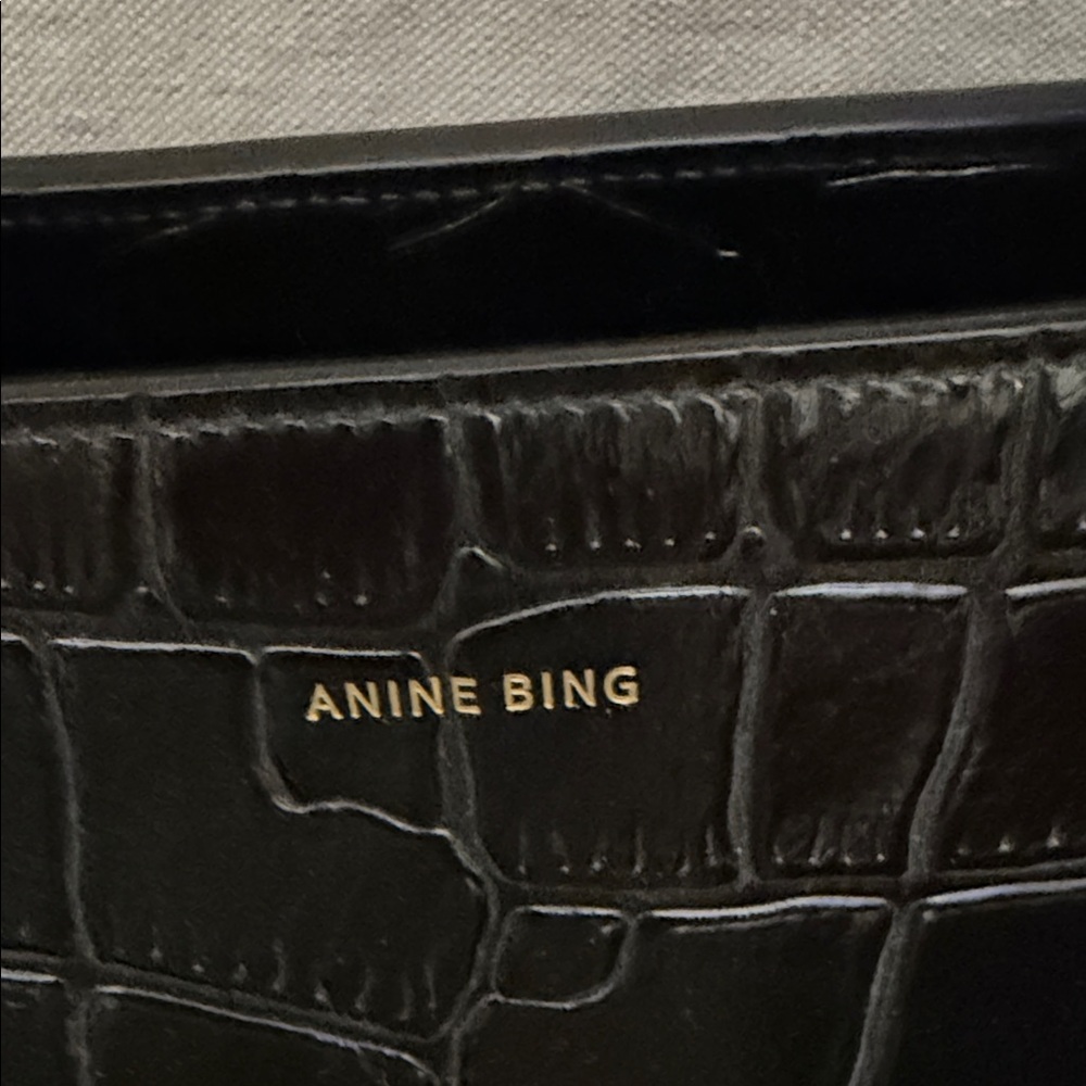 ANINE BING Black Croc-Embossed Satchel with Top Handles - Picture 3 of 14